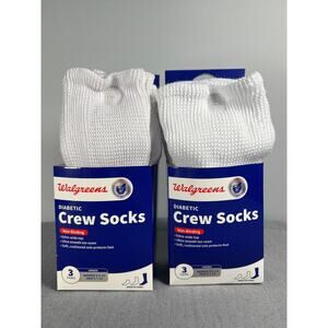 NWT Diabetic Crew Socks, Walgreens, Non-binding 2 PKG of 3 Pr Unisex W9-13 M7-12